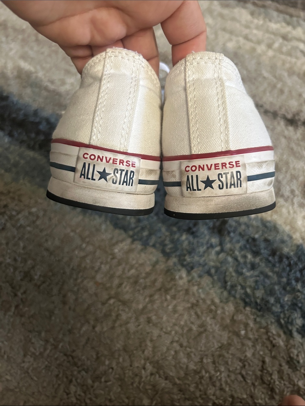 Converse All Star White Canvas Low-Tops with Red and Navy Trim - Picture 5 of 8